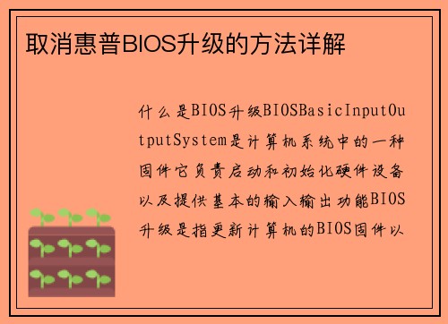 取消惠普BIOS升级的方法详解
